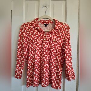 Talbots Orange and White Geometric Top